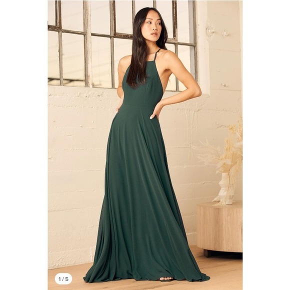 Lulus Dresses & Skirts - Lulus Mythical Kind of Love Formal Dress XL Dark Green Chiffon Maxi Prom Wedding